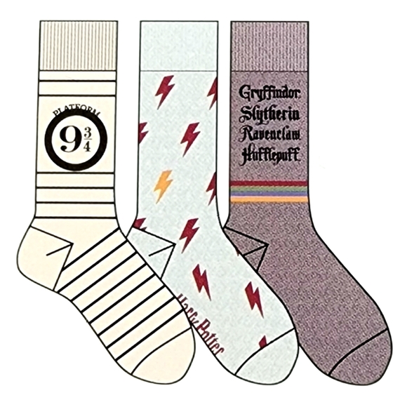Harry Potter Gryffindor Men's 3 Crew Socks  Shoe Size 6-12 - Picture 2 of 6